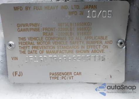 2006 Subaru Impreza Wrx/Wrx Limited/Wrx Tr z USA, uszkodzony, nr VIN JF1GD79696G508735